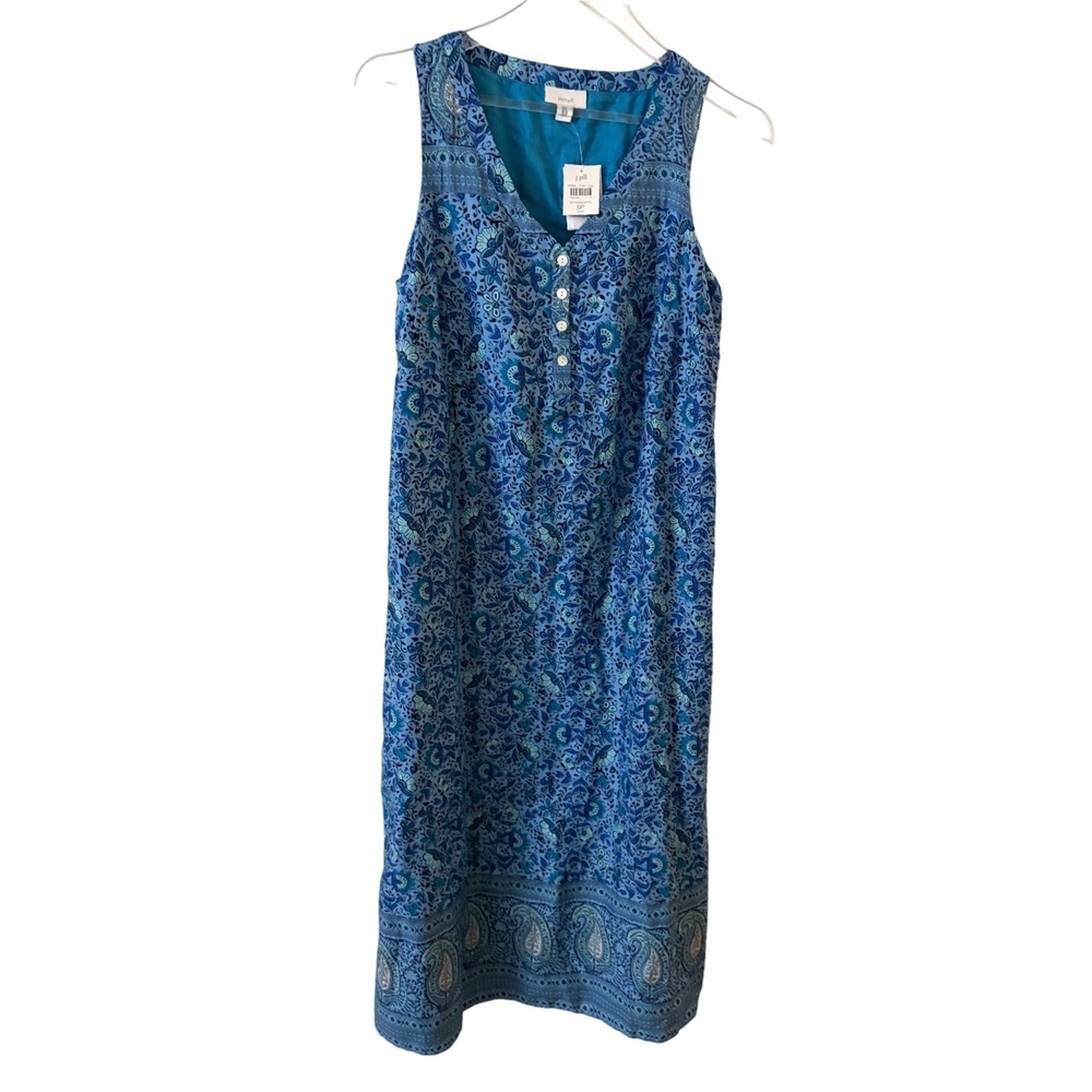 J. Jill Pure Jill Blue Floral Paisley Sleeveless Henley Shift Dress Petite SP
